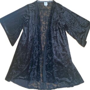 Black velvet kimono with floral motif
